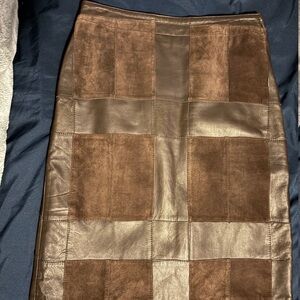 INC International Concepts Brown Leather Patchwork Skirt